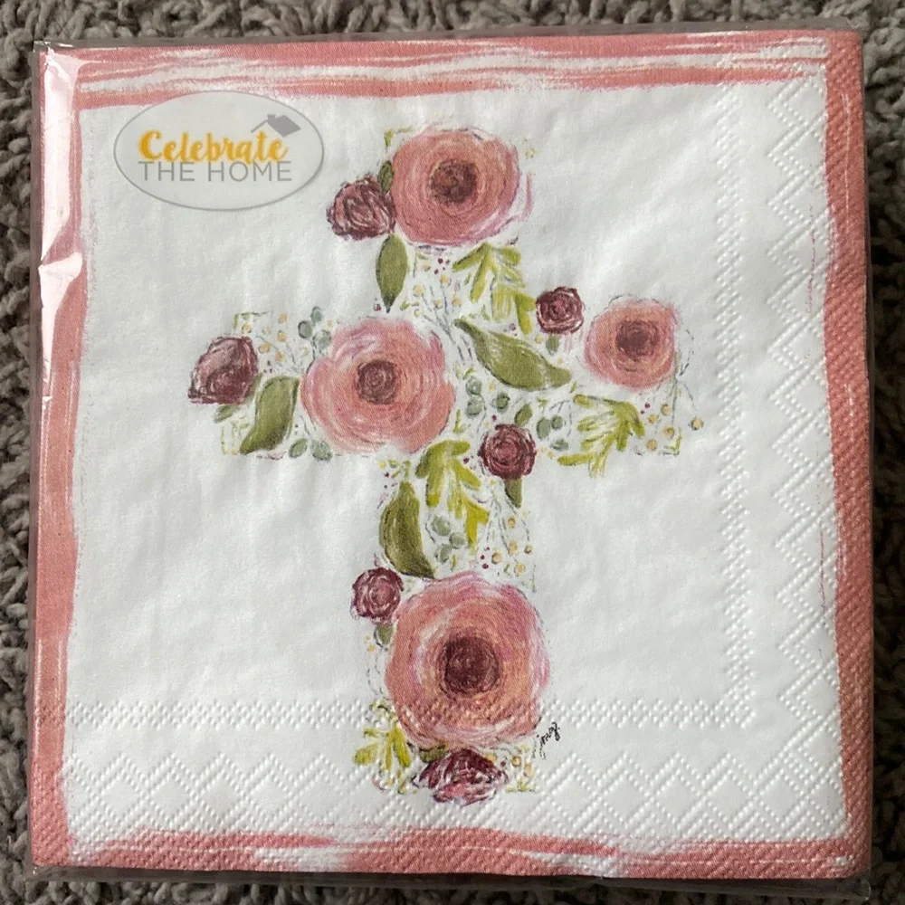 Celebrate The Home Cocktail Beverage Paper Napkins, Floral Cross